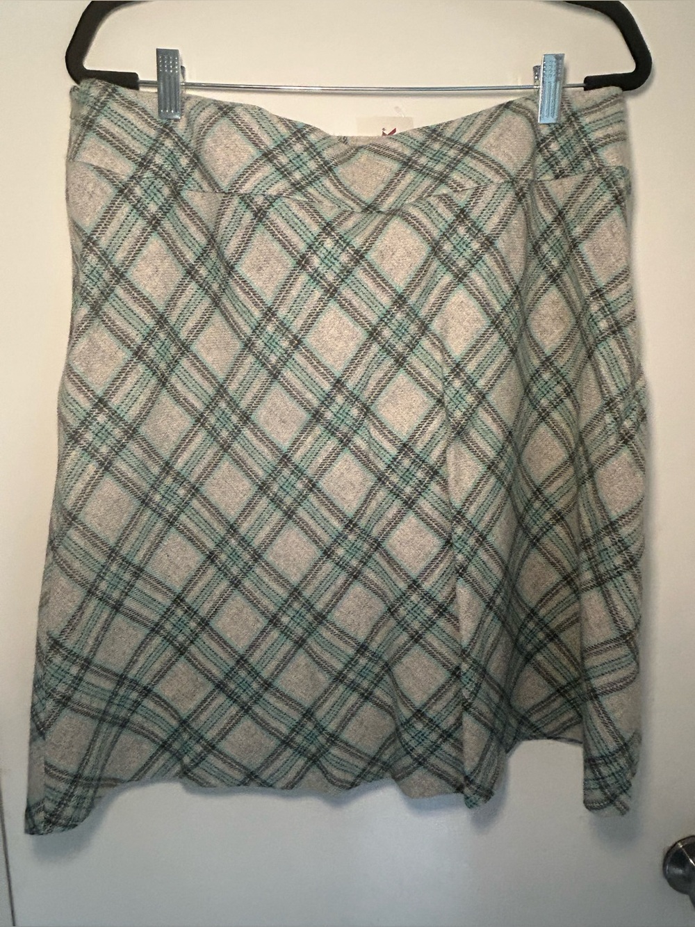 Talbots Cream and Green Plaid Circle Skirt